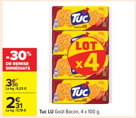 Tuc LU Goût Bacon, 4 x 100 g