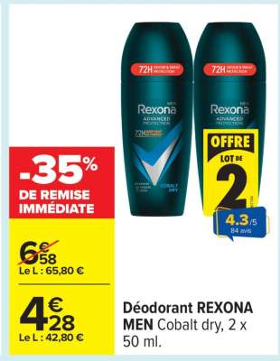 Déodorant REXONA MEN Cobalt dry, 2 x 50 ml