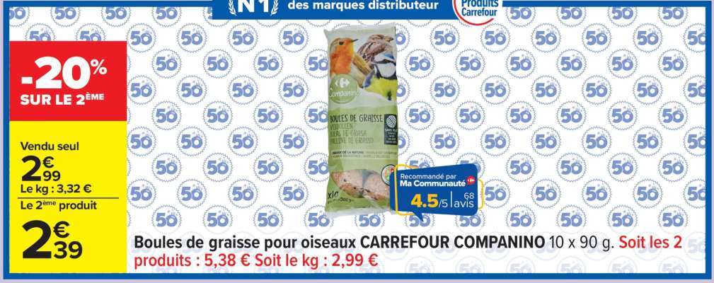 Boules de graisse pour oiseaux CARREFOUR COMPANINO