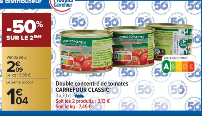 Double concentré de tomates CARREFOUR CLASSIC’