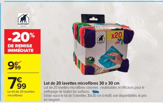 Lot de 20 lavettes microfibres 30 x 30 cm