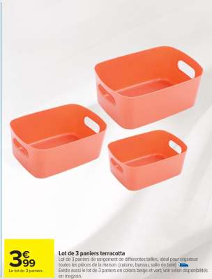 Lot de 3 paniers terracotta