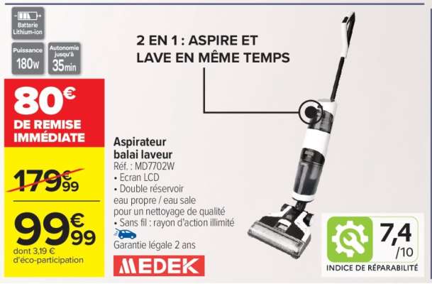 Aspirateur balai laveur