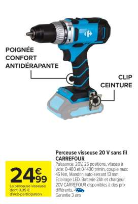 Perceuse visseuse 20 V sans fil CARREFOUR