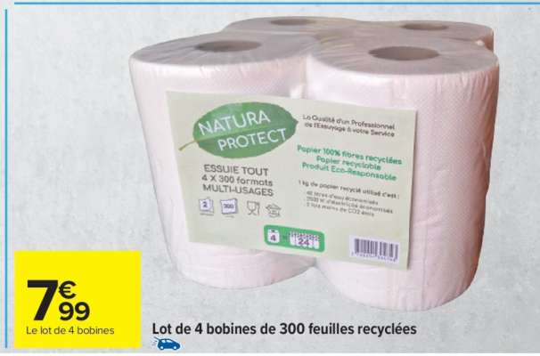 Lot de 4 bobines de 300 feuilles recyclées