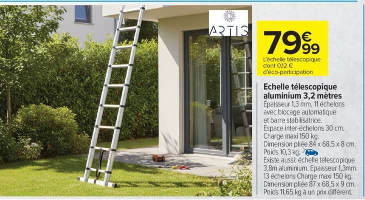 Echelle télescopique aluminium 3,2 mètres