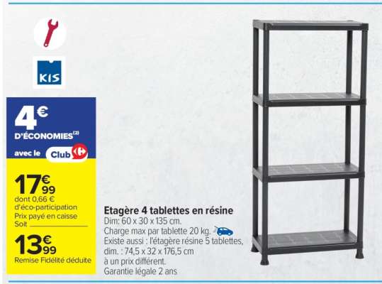 Étagère 4 tablettes en résine