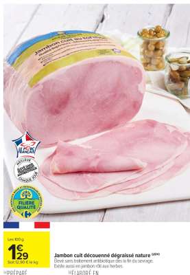 Jambon cuit découenné dégraissé nature
