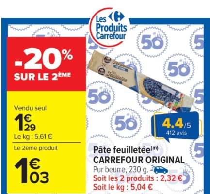 Pâte feuilletée CARREFOUR ORIGINAL
