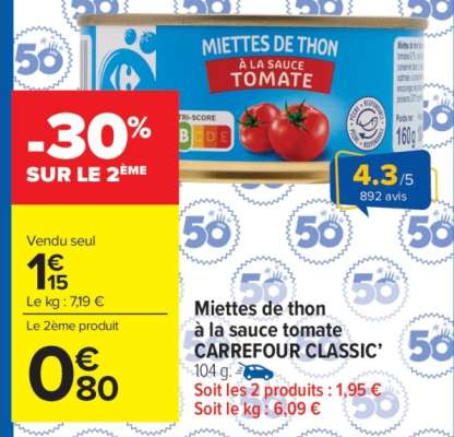 Miettes de thon à la sauce tomate CARREFOUR CLASSIC'