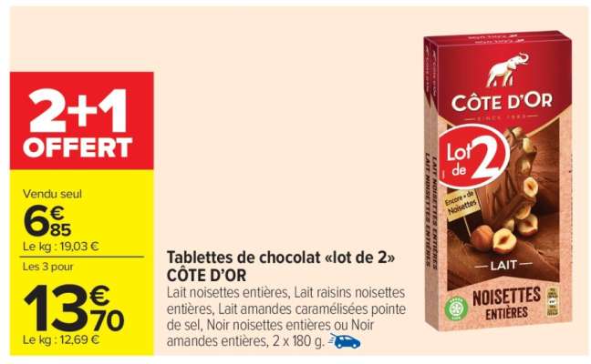 Tablettes de chocolat "Lot de 2" CÔTE D'OR