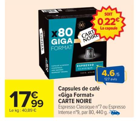 Capsules de café "Giga Format" CARTE NOIRE
