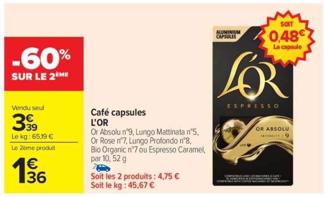 Café capsules L'OR