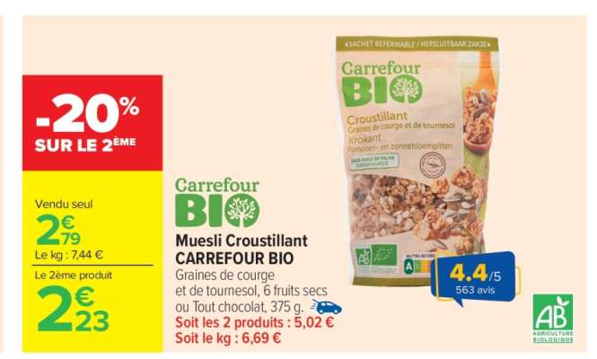 Muesli croustillant CARREFOUR BIO