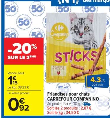 FRIANDISES POUR CHATS CARREFOUR COMPANINO