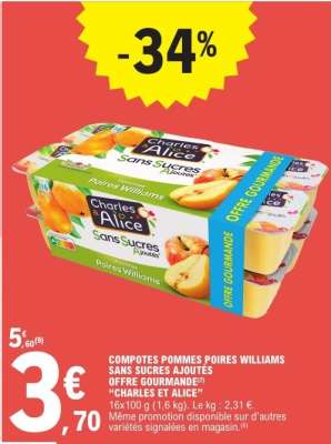 COMPOTES POMMES POIRES WILLIAMS SANS SUCRES AJOUTÉS