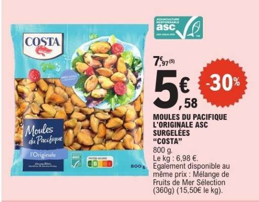 MOULES DU PACIFIQUE L'ORIGINALE ASC SURGELÉES “COSTA”