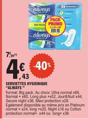 SERVIETTES HYGIÉNIQUE "ALWAYS"