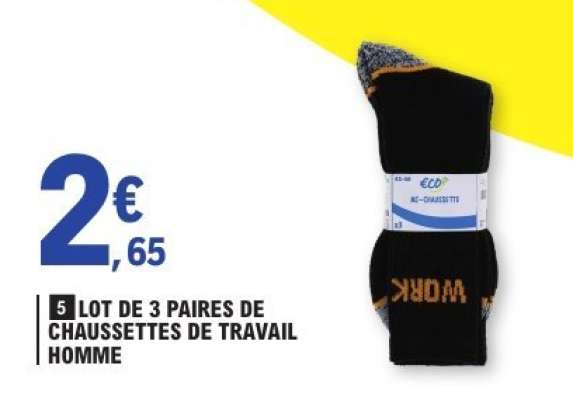 LOT DE 3 PAIRES DE CHAUSSETTES DE TRAVAIL HOMME