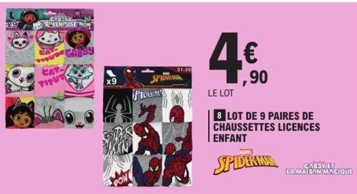 LOT DE 9 PAIRES DE CHAUSSETTES LICENCES ENFANT