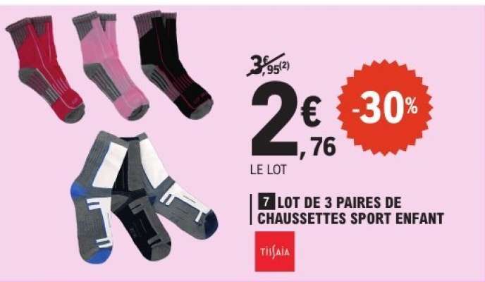 LOT DE 3 PAIRES DE CHAUSSETTES SPORT ENFANT