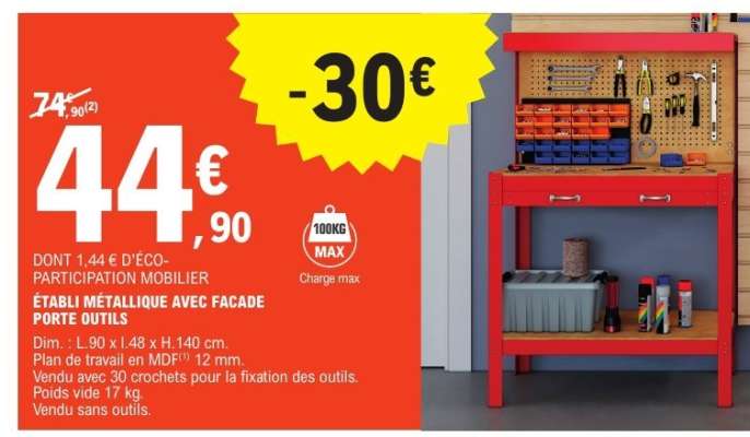 ÉTABLI MÉTALLIQUE AVEC FACADE PORTE OUTILS
