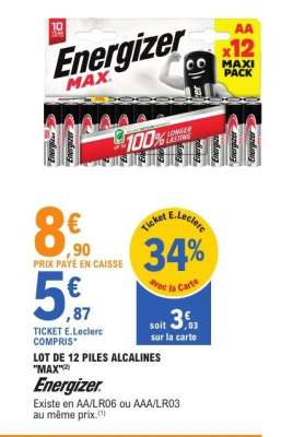 LOT DE 12 PILES ALCALINES "MAX"