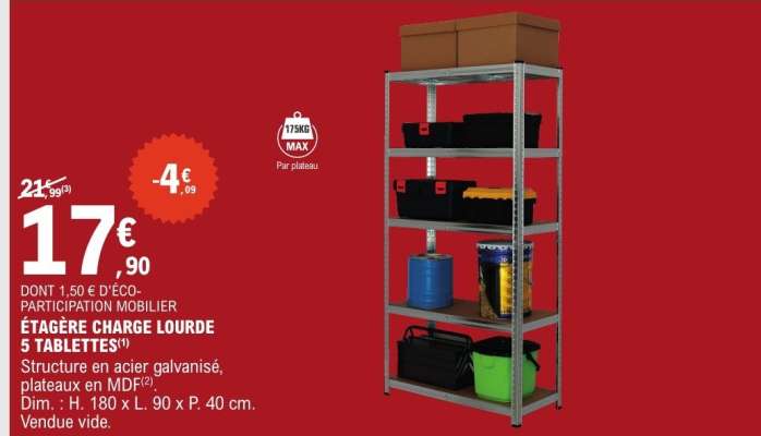 ÉTAGÈRE CHARGE LOURDE 5 TABLETTES