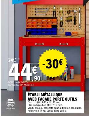 ÉTABLI MÉTALLIQUE AVEC FACADE PORTE OUTILS