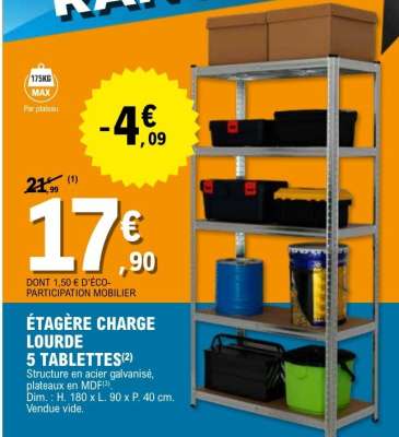 ÉTAGÈRE CHARGE LOURDE 5 TABLETTES