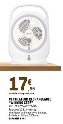 VENTILATEUR RECHARGEABLE “WINNING STAR”