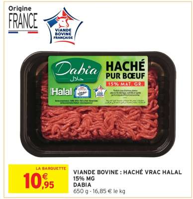 VIANDE BOVINE : HACHÉ VRAC HALAL 15% MG DABIA