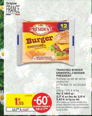 Tranches Burger Emmental Cheddar Président