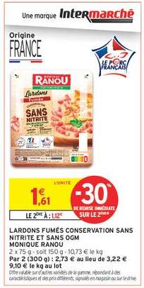 LARDONS FUMÉS CONSERVATION SANS NITRITE ET SANS OGM