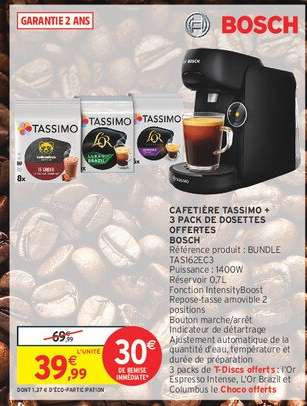 CAFETIÈRE TASSIMO + 3 PACK DE DOSETTES OFFERTES BOSCH