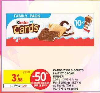 CARDS 2X10 BISCUITS LAIT ET CACAO KINDER