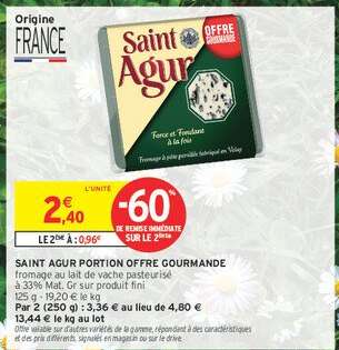 SAINT AGUR  PORTION OFFRE GOURMANDE