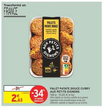 PALET PATATE DOUCE CURRY AUX PETITS OIGNONS