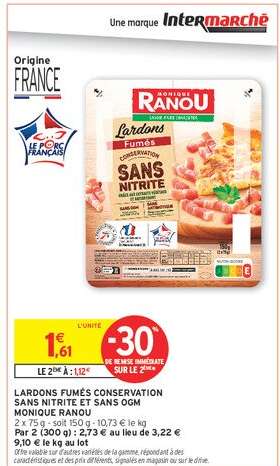 Lardons Fumés Conservation Sans Nitrite et Sans OGM Monique Ranou