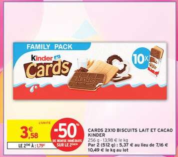 CARDS 2X10 BISCUITS LAIT ET CACAO KINDER