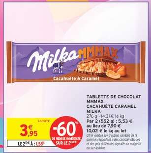 TABLETTE DE CHOCOLAT MMMAX CACAHUÈTE CARAMEL MILKA
