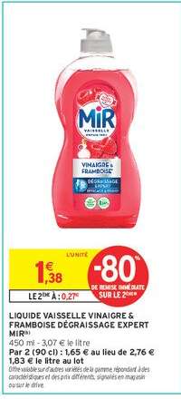 LIQUIDE VAISSELLE VINAIGRE & FRAMBOISE DÉGRAISSAGE EXPERT MIR