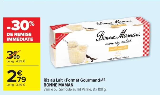 Riz au Lait "Format Gourmand" BONNE MAMAN