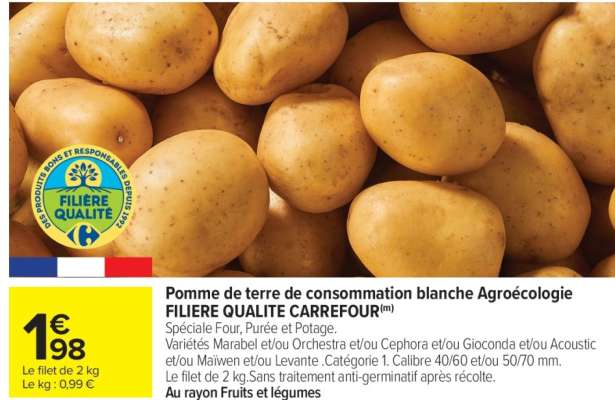 Pomme de terre de consommation blanche Agroécologie FILIÈRE QUALITÉ CARREFOUR