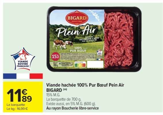 Viande hachée 100% Pur Bœuf Pein Air BIGARD