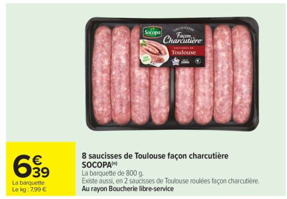 8 Saucisses de Toulouse façon charcutière SOCOPA