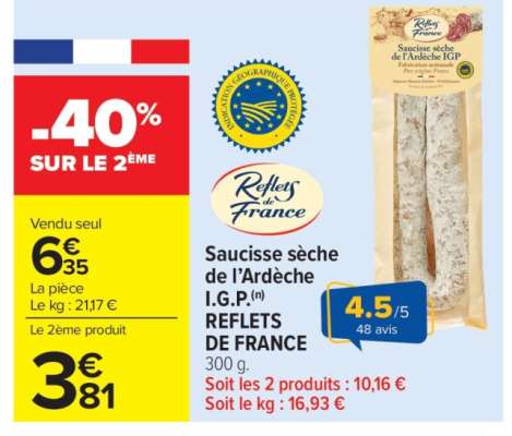 Saucisse sèche de l'Ardèche I.G.P. REFLETS DE FRANCE