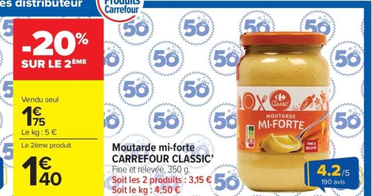 Moutarde mi-forte CARREFOUR CLASSIC'