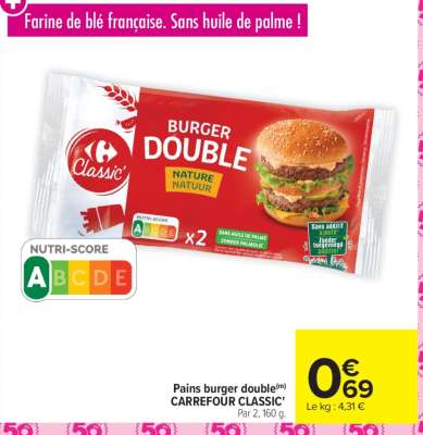 Pains burger double CARREFOUR CLASSIC'