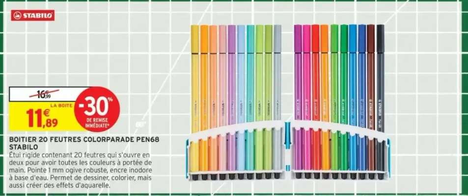 BOITIER 20 FEUTRES COLORPARADE PEN68 STABILO
